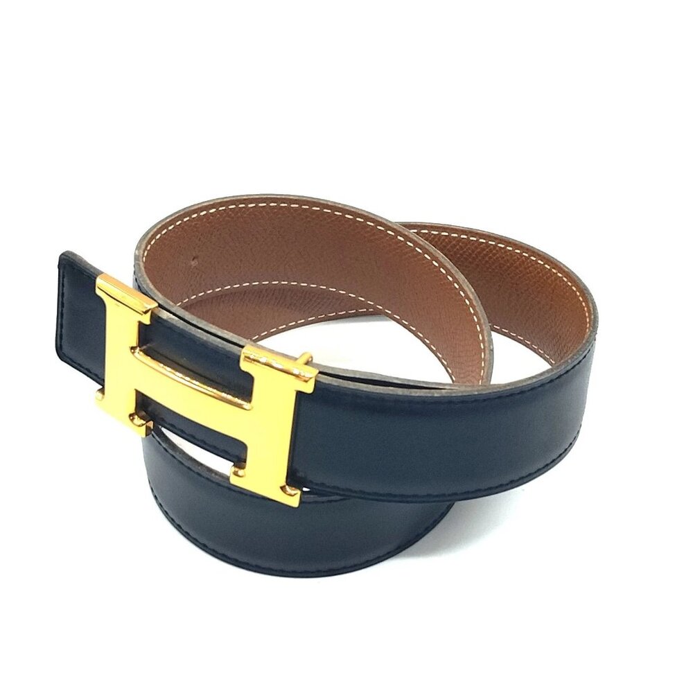 Authentic Hermès H Buckle Reversible Leather Belt Black Brown Gold - Picture 2 of 10